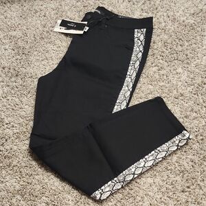 Black Snake Print Trim Pants